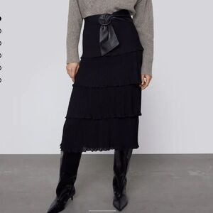 Zara | Ruffled Swiss Dotted Midi Mesh Skirt XS NWT